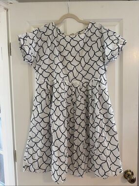 gorman White Dress with Navy Wave Print